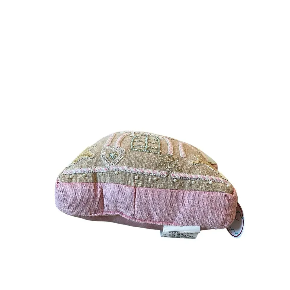 Sugarplum Dreams Christmas Gingerbread House Throw Pillow 17x15 Beaded NEW